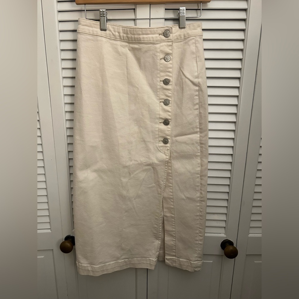 Free People Cream Button-Down Pencil Skirt